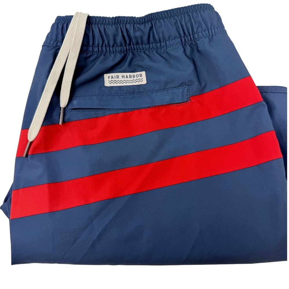 Fair Harbor Mens XXL Navy Blue Red Striped Swim Trunks BreezeKnit Liner Shorts
